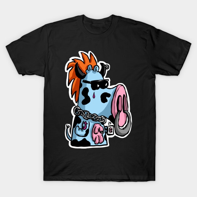 Funny Music Punk Rock Cow T-Shirt by Kev Brett Designs
